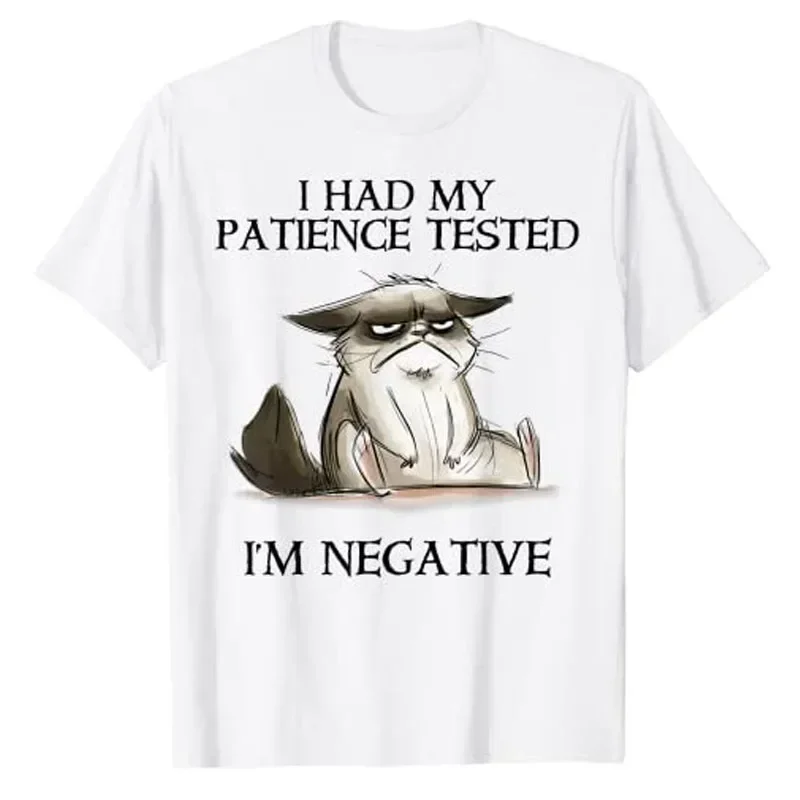 I Had My Patience Tested I'm Negative Cat Funny Cotton T-Shirt Cute Cat-Lover Aesthetic Clothes Tops Sayings Quote Graphic Tee