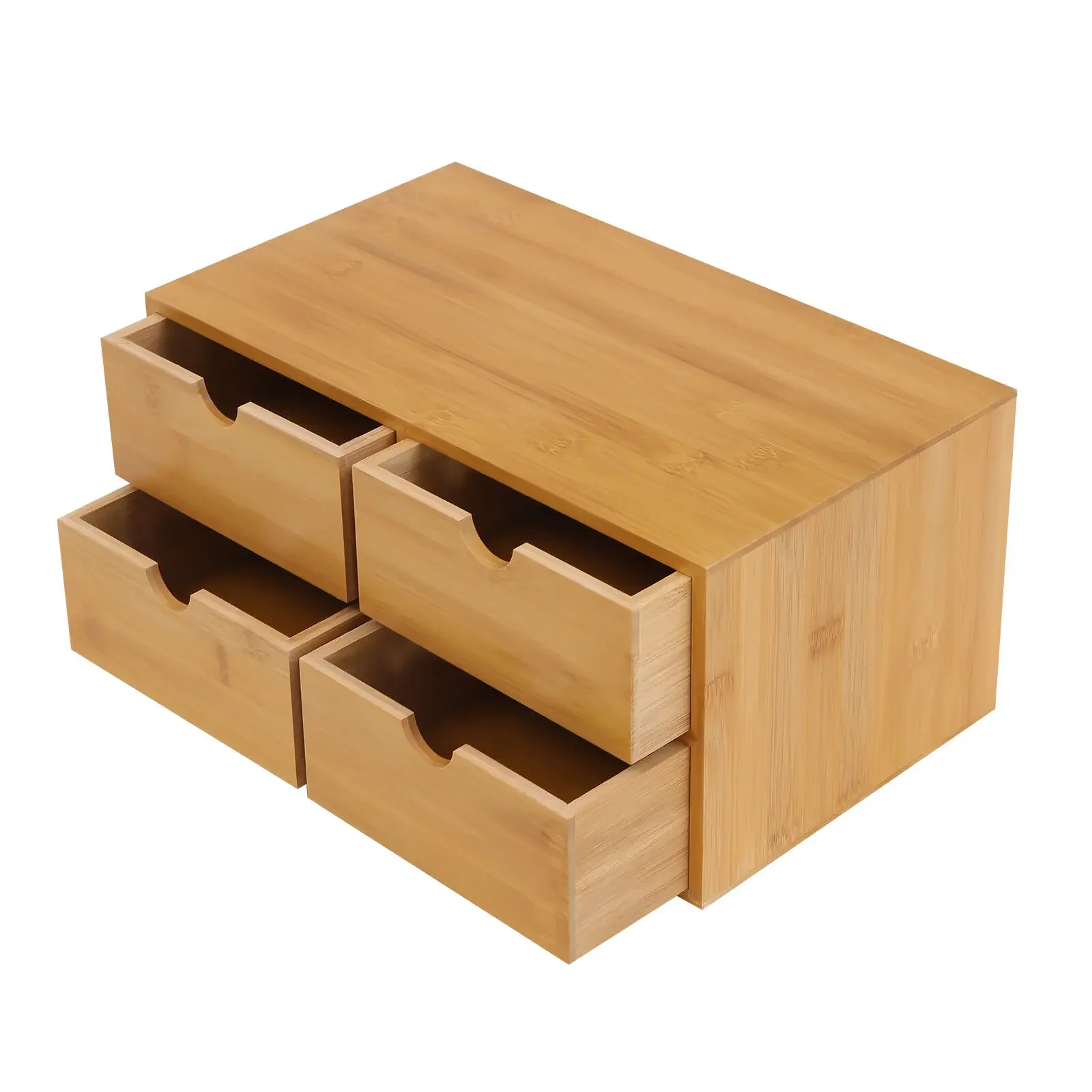 Bamboo Desk Organizer With 4 Storage Drawers Tabletop Box School Office Stationery Home