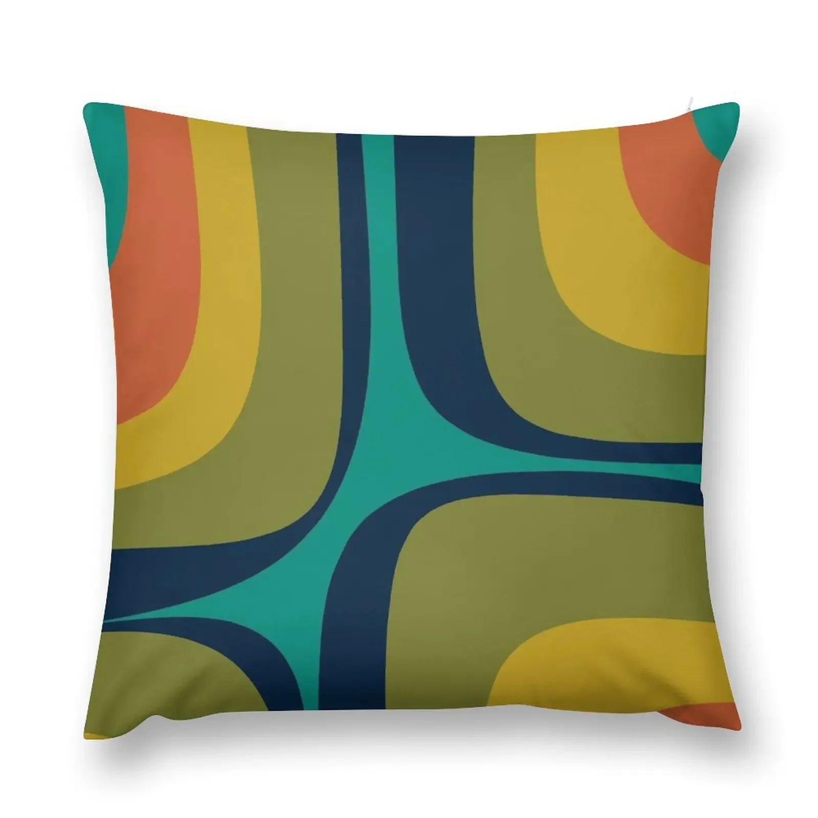 Retro Groove Pattern in Midcentury Modern Teal Blue Olive Green Mustard Orange Throw Pillow Christmas Pillows Cushions pillow