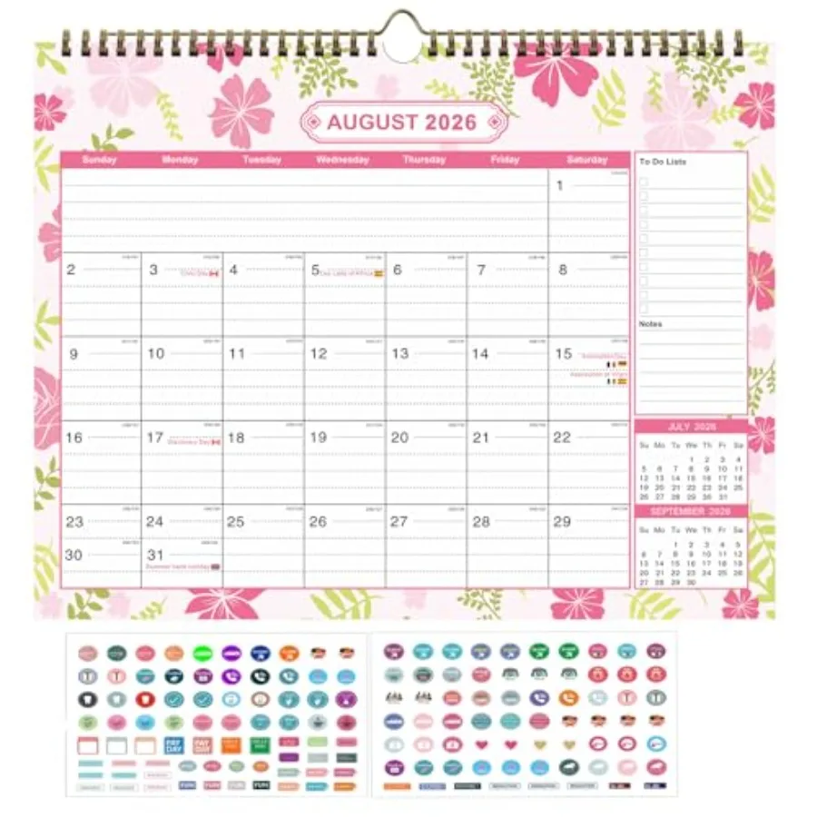 

2026 Wall Calendar 12 Month - 15"*11.8" Large Wall Calendar 2026 with Stickers Thick Paper Hanging Calendars for Family Home Of