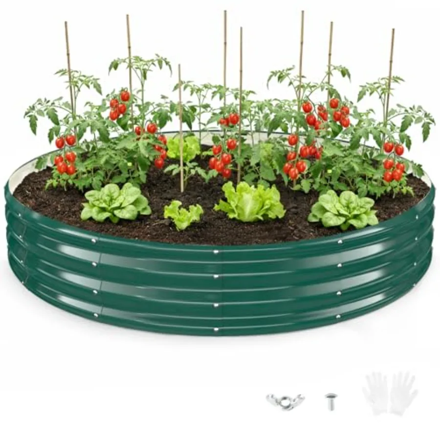 Jardinera Elevada Redonda Galvanizada de 6x6 Pies y 12 Pulgadas de Profundidad para Jardinería al Aire Libre, Jardinera Metálica Resistente para Vegetales, Flores y Hierbas
