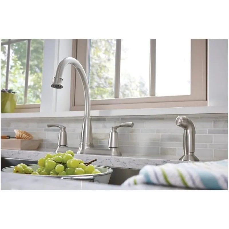 Moen 87403 Bexley Chrome 2Handle Lever Kitchen Faucet with Sprayer