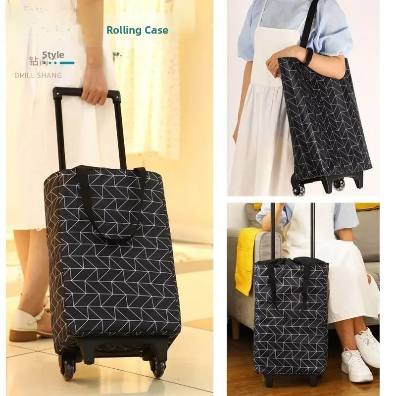

Portable Folding Shopping Cart Small Hand-Pulled Cart Lightweight Trolley Stacking Vegetable Buying Car Elderly Pushcart