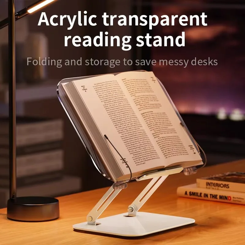 NEW Arrivals Metal Aluminum Alloy Transparent Clear Acrylic Reading Stand 360 Rotate Adjustable Folding Bookend