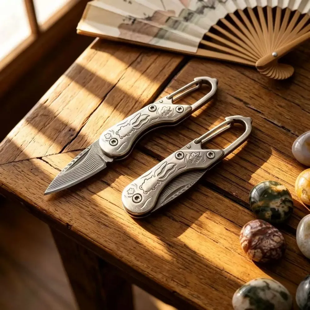 Image of Neues Mini Tragbares Damaszener Messer 'Kleiner Goldfisch' Design Küchen-Schneidewerkzeug