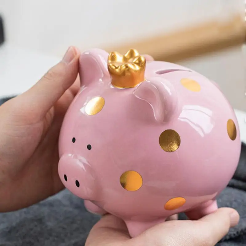 Kids Crown Pig Piggy Bank Money Box Saving Coins Cash Fun Gift Ceramic Pig Cute Kids Room Decor