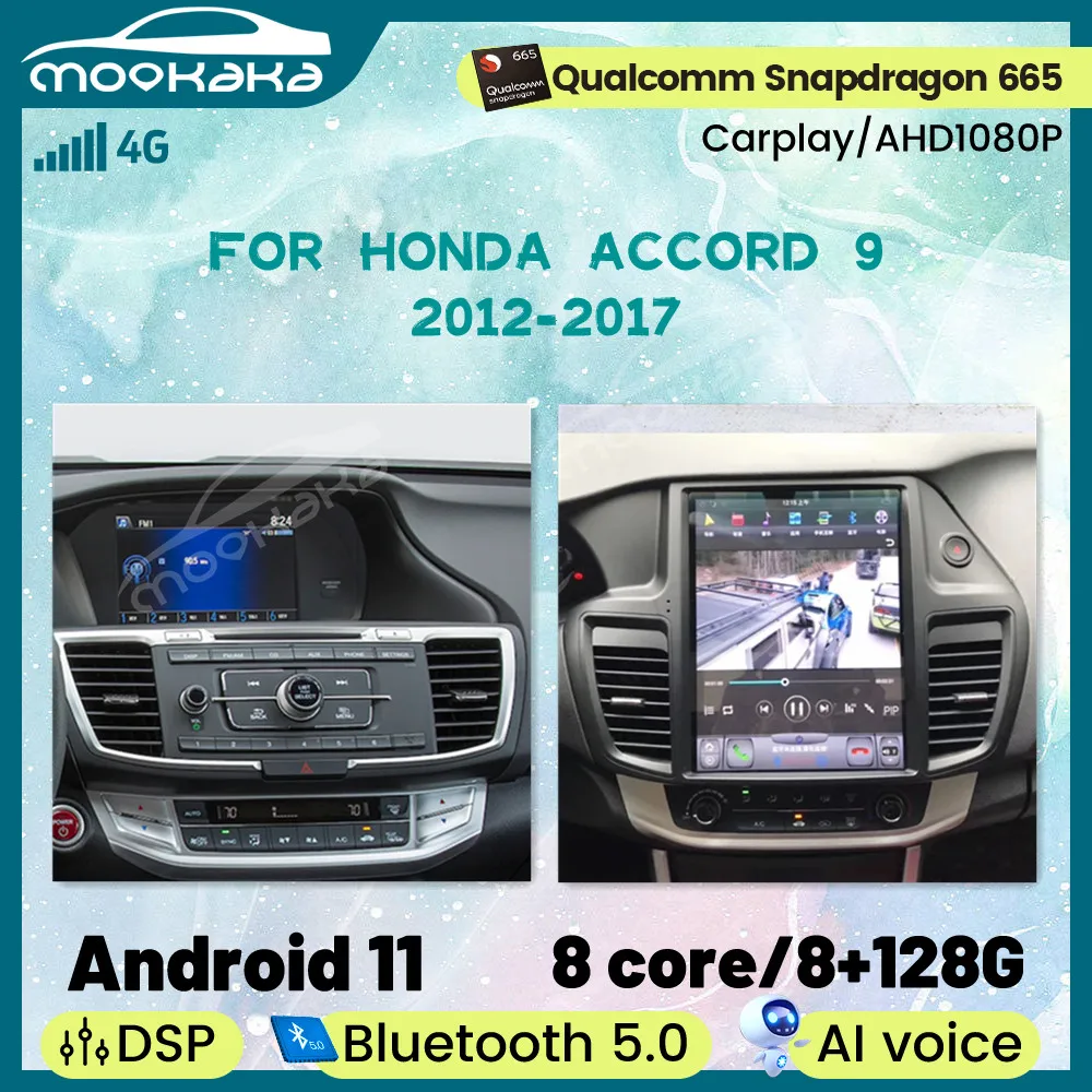 

For Honda Accord 9 2012 - 2017 Car Radio Tape Recorder Android 11 8G+128GB Tesla Style DVD Player Auto Stereo Head Unit GPS Navi