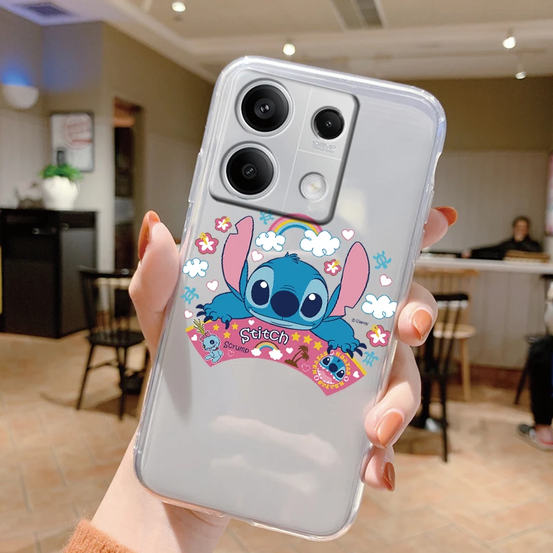 For Redmi Note 13 4G 5G Phone Case Kawaii Stitch Cartoon Cute Soft TPU Transparent Cover Angle Fundas For Redmi Note13 Capa