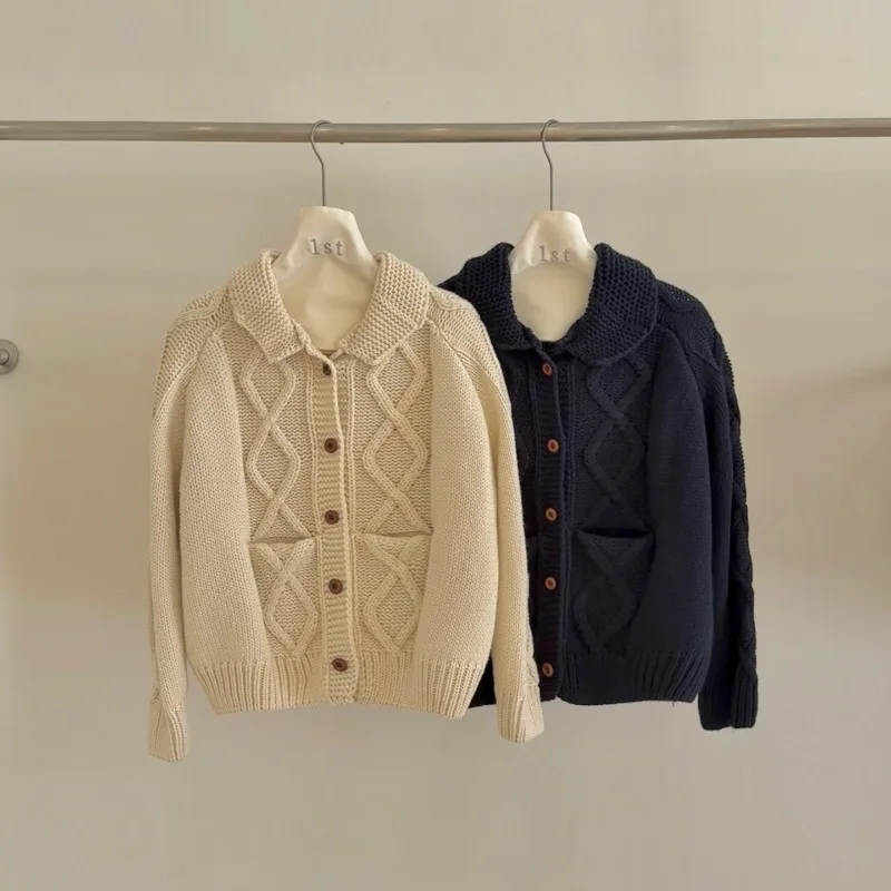 Heavy Industry Coarse Needle Twist Sweater Lapel Pocket Autumn and Winter Jacket