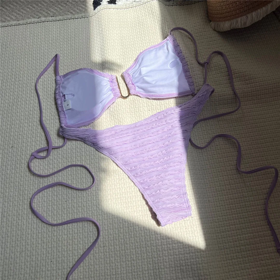 U-Ausschnitt, geraffter, geraffter Bikini, Damen-Badebekleidung, zweiteiliger Bikini-Set, hoch geschnittener Badeanzug, Badeanzug, Schwimmanzug V5708B – Detail 35
