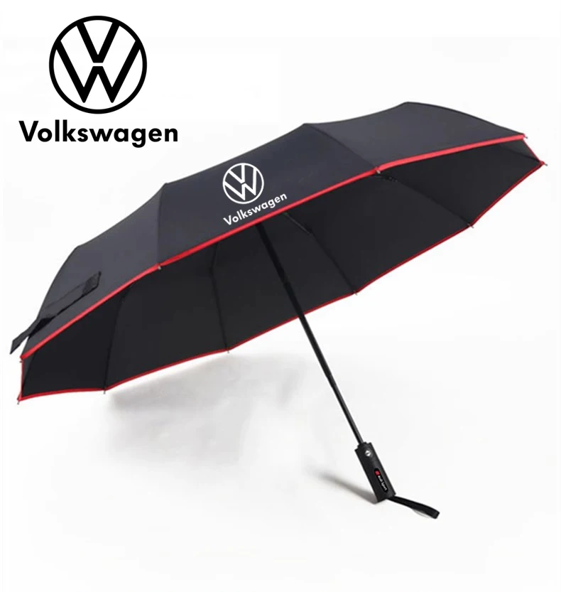 Car Automatic Folding Windproof Sunshade Umbrella For Volkswagen R Golf Touareg Passat Scirocco Tiguan ID.3 ID.4 ID.6 ID.7 T-ROC