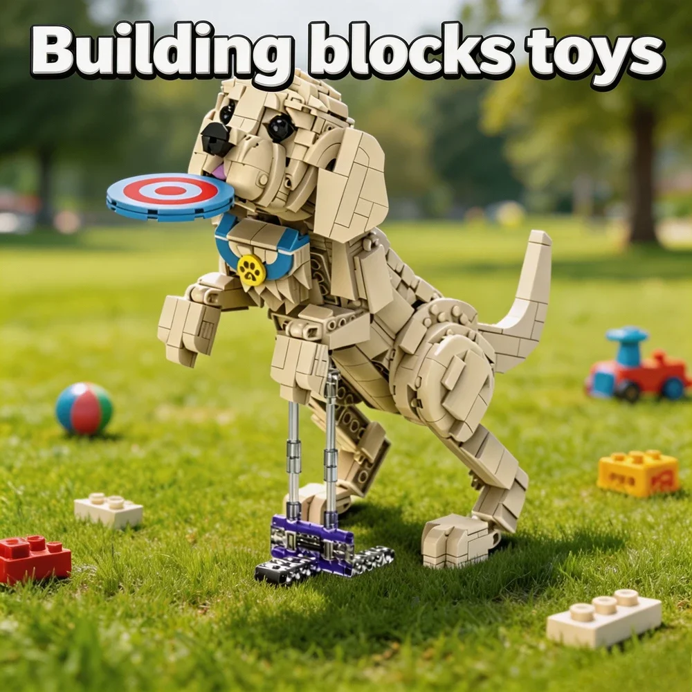 5 in 1 Labrador Dog Building Blocks Set Creative Animal Puzzle Assembly Model Kit Educational DIY Construction Toy