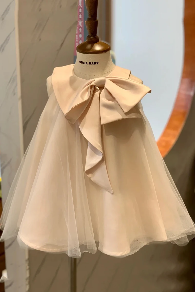 Robes de princesse mignonnes de demoiselle d'honneur pour mariage, dentelle de tulle à gros nœud, petite robe de Rhde reconstitution historique, quelle que soit la robe de première communion, 1 à 8 ans