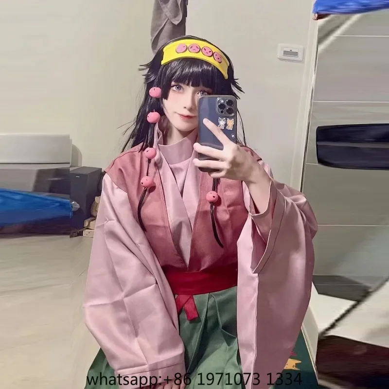 Anime Alluka Zoldyck Cosplay Costume  Aruka Zorudikku Pink Green Japanese kimono Wigs Headwear Halloween Party Dressing