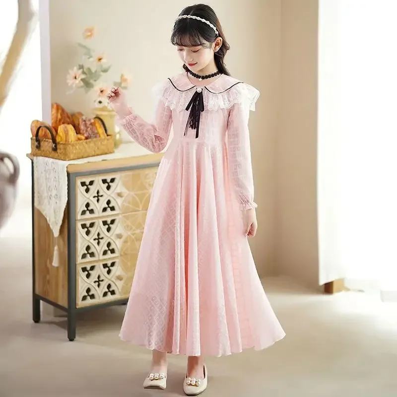 Girls' Spring Autumn 2024 New Korean Western Medium and Big 's Sleeve Children's Long Dress Princess Style