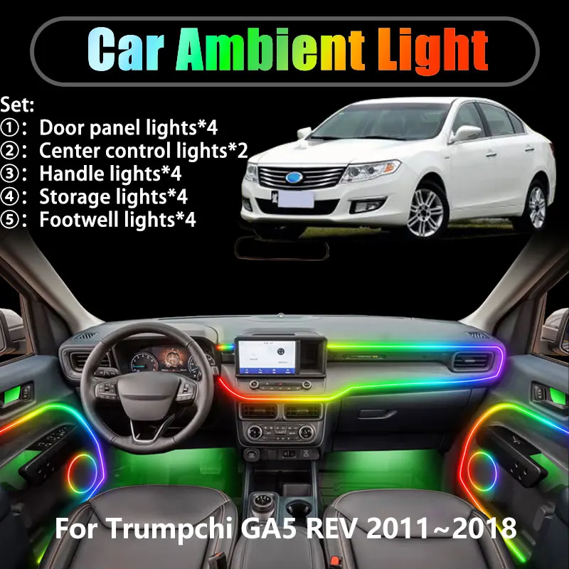 

For Trumpchi GA5 REV 2011~2018 2012 2/18 in 1 Car ambient lighting Led trunk interior led lights USB RGB Ensemble Streamer Auto