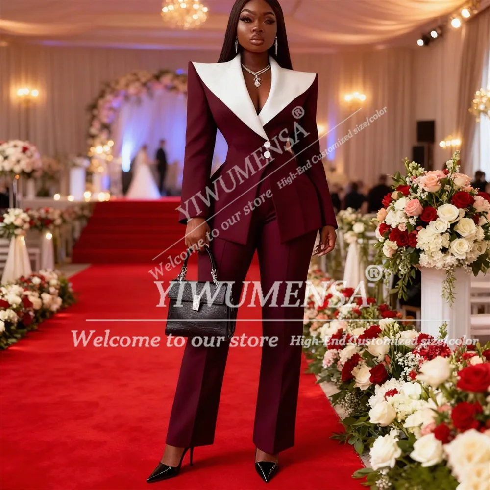 الصلبة المرأة دعوى 2 قطعة واسعة التلبيب السترة السراويل بنطلون سيدة مكتب رسمي الملابس لحفل زفاف أم فستان العروس حسب الطلب #2