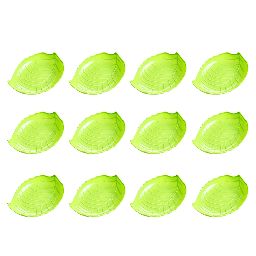 

12Pcs Leaf-Shaped Fruit Plates Food Serving Dishes Green Creative Snack Trays Household Tableware for Party Gathering