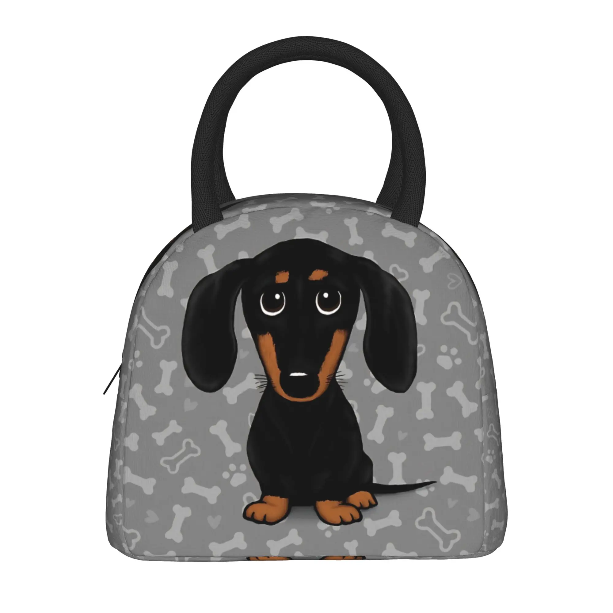Cute Black and Tan Smooth Coated Dachshund Cartoon Dog Lunch Bag  Lunch Box School Tote Food Bags For Women Oxford Cooler Bag