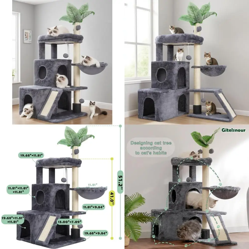 

Прочная кошачья башня для больших кошек с самоочищающейся щеткой и мягким верхом