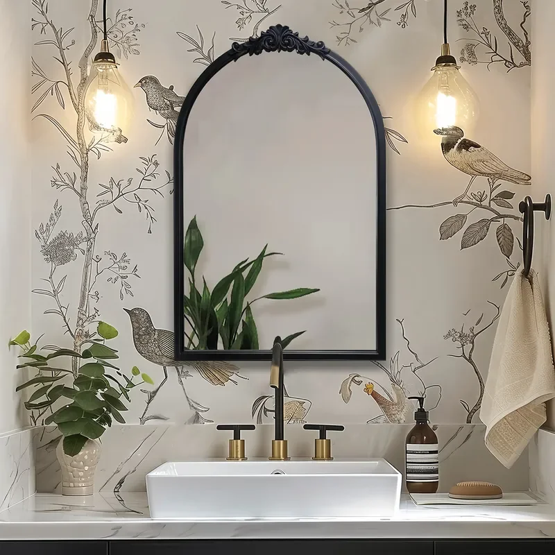 French Antique Style Bathroom Mirror Living Room Decorative Wall Hanging Smart Dresser Makeup Mirror for Hotel Home