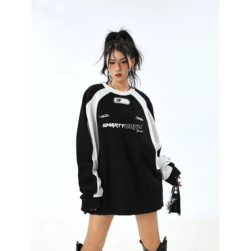 Y2k Vintage Women Sweatshirt Fashion Long Sleeve O-neck Pullover Tops Korean Style Letter Print Hippie Streetwear Hoodie Clothes