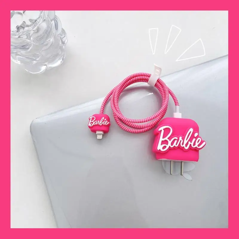 Cartoon Barbies kawaii pink data cable protective cover suitable for Apple fast charging head 18/20w anti-fall cable winder