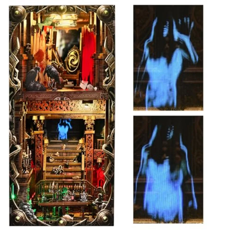 

DIY Book Nook Kit Miniature House Dollhouse Kit for Adult and Teens Spooky Horror Creepy Haunted House with Dust Cover Wooden B