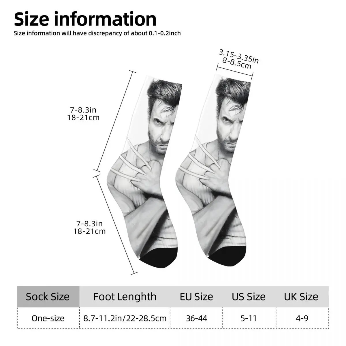 1 Pair Hip Hop Retro Hugh Jackman Crazy Men\'s compression Socks Unisex Disney Marvel Deadpool And Wolverine Street Style Pattern