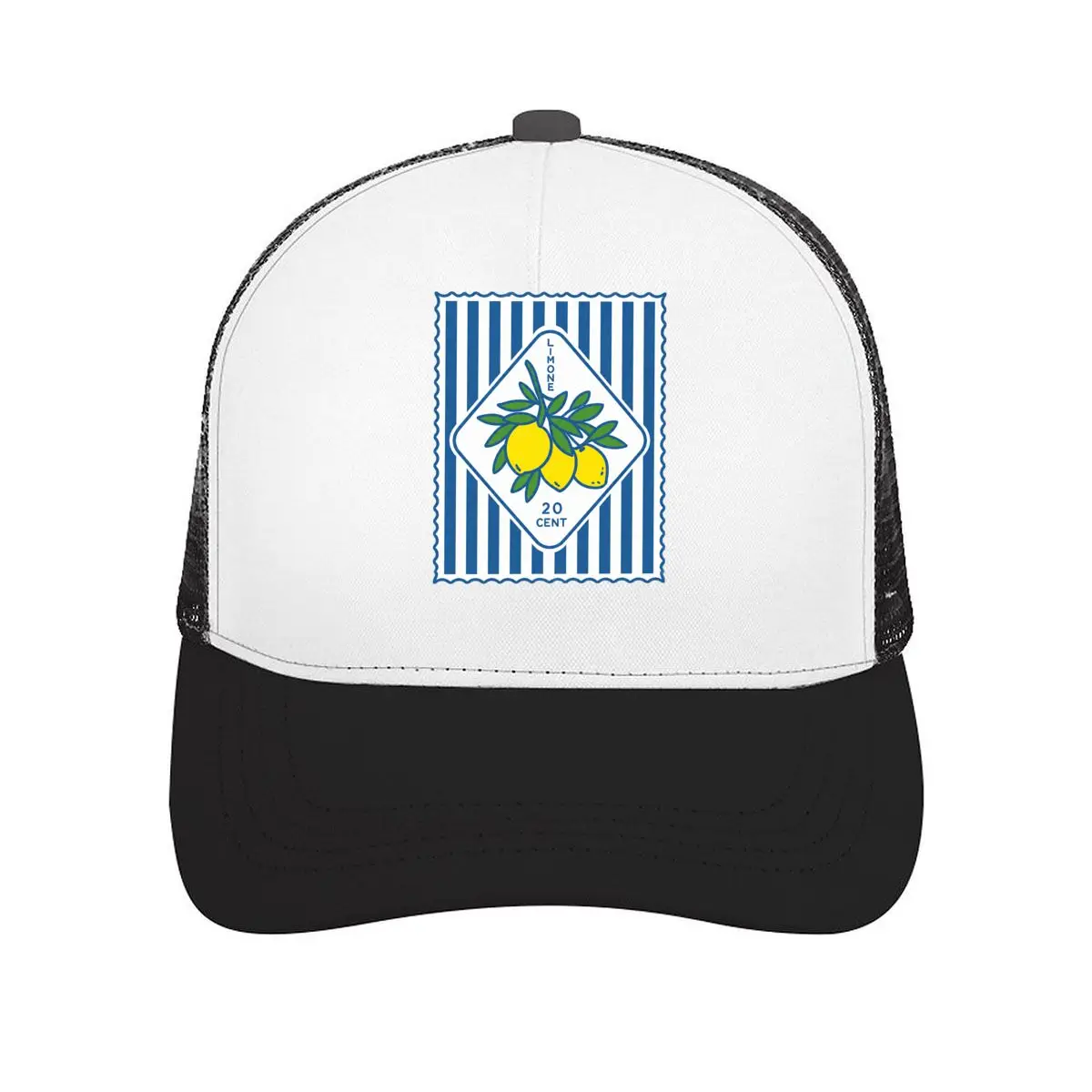 Limone 20 Cent Lemon Stamp Striped Citrus Design Mesh Baseball Cap Casual Hat For Womens Unisex Female
