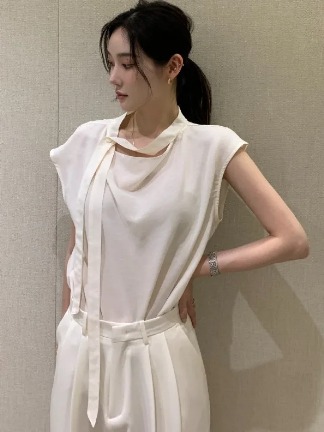 

Новая летняя женская свободная универсальная тонкая блузка Ele с дизайнерским акцентом и драпировкой, повседневный топ Ele