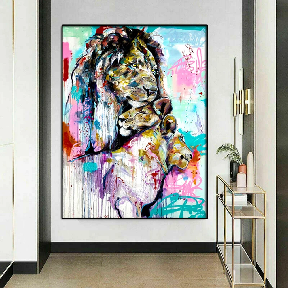 

Watercolor Lion Family Canvas Painting Abstract Animal Poster and Print Kids Room Home Wall Art Cuadros Decorative Picture Gift