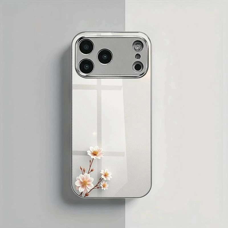 Elegant Pastel Floral Hard Case for Samsung Galaxy, Soft Gray Base White Pink Daisy Stem Vintage Watercolor Print Phone Cover