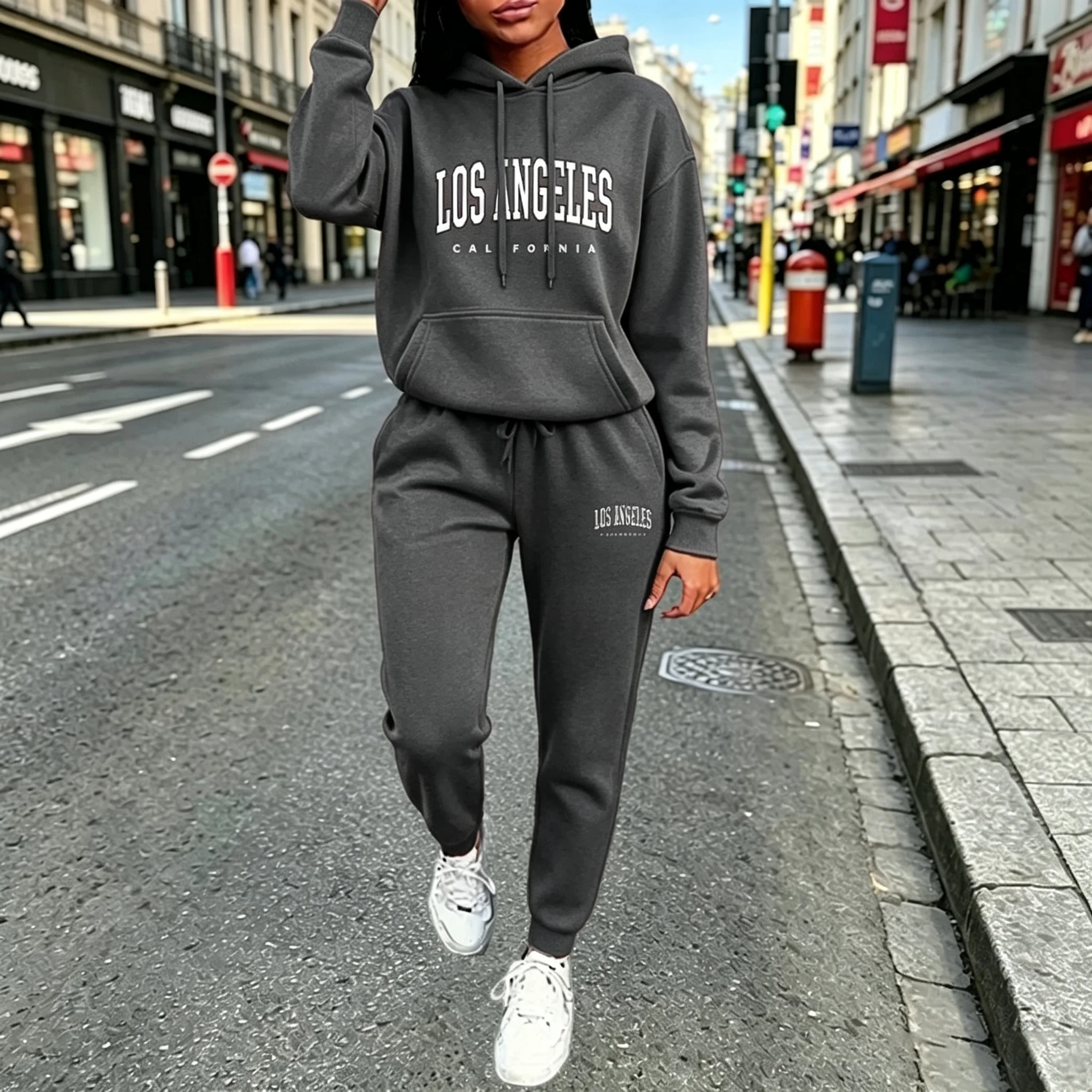 2026 Women Sets Hoodies Pants 2 Piece Outfits Aesthetic Sportswear Sweatsuit Los Angeles Letter Print Suit Ladies Tracksuit Sets