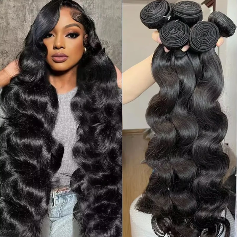 Body Wave 30 40 Inch Brazilian Raw Virgin Unprocessed 100% Human Hair Extensions Wavy 3 4 Bundles Double Weft Bulk Braiding Hair