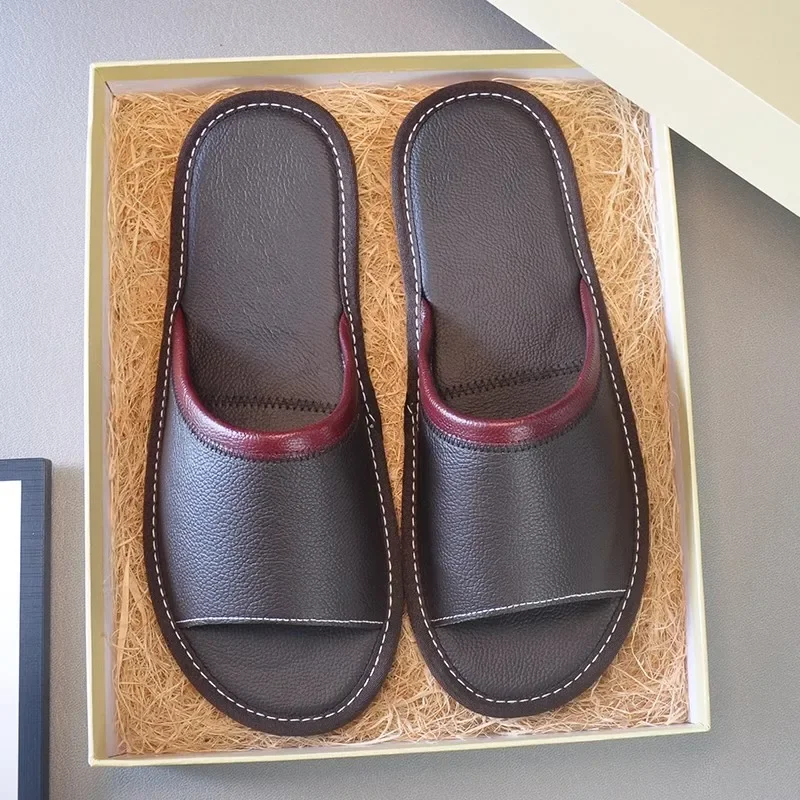 Genuine Leather Couple Summer Indoor Slippers Anti-Slip Women Household Slippers Men Casual Home Shoes