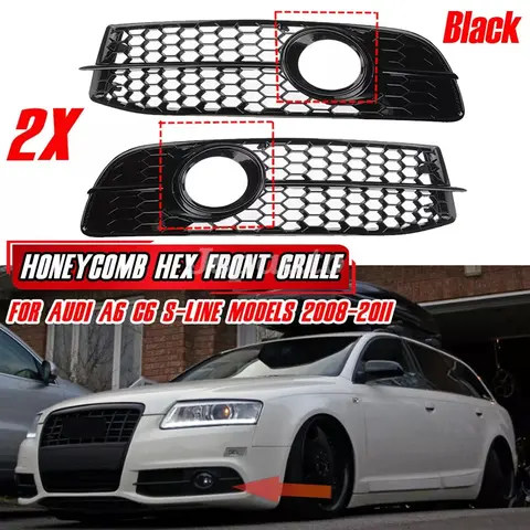 Front Bumper Fog Light Grille For Audi A6 C6 S-Line S-Facelifted 2008 2009 2010 2011 Honeycomb Mesh Fog Lamp Racing Grill Cover