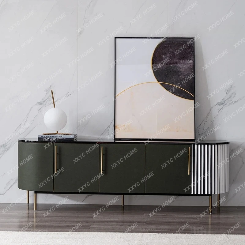 A Italian Light Luxury Living Room Leather TV Cabinet Modern Simple Home Semicircle Angle Arc High-End Audiovisual Cabinet