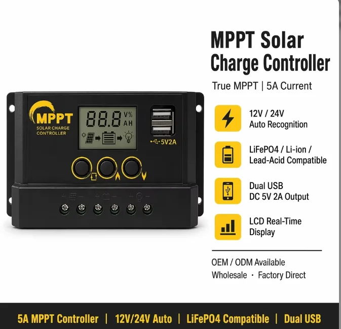 5A MPPT solar controller 12V24V11.1V photovoltaic power generation lead-acid lithium iron phosphate battery controller