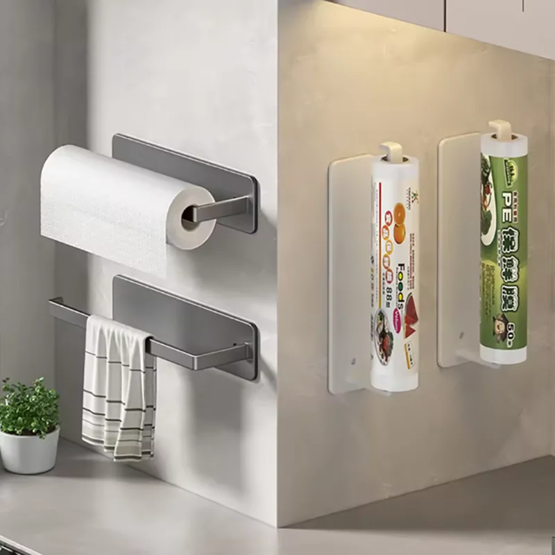 

Держатель для бумажных полотенец Самоклеящийся держатель для туалетной бумаги без перфорации Кухня Ванная комната Удлиненная стойка для хранения Серый Черный Белый