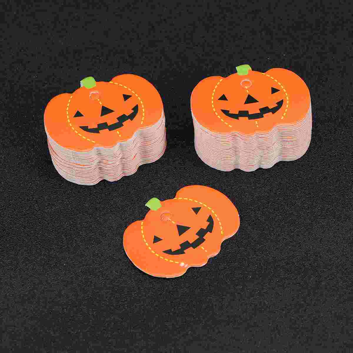 100 Pcs Halloween Paper Hanging Pumpkin Pendants Tags Small Book Labels for Gift DIY with Pre-cut Holes