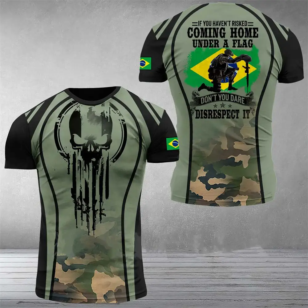 2022 Brazil Men\'s T Shirt Brazilian Soldier-army-veteran Country Flag Printed T-shirt Summer Short Tee Top Oversized Clothing