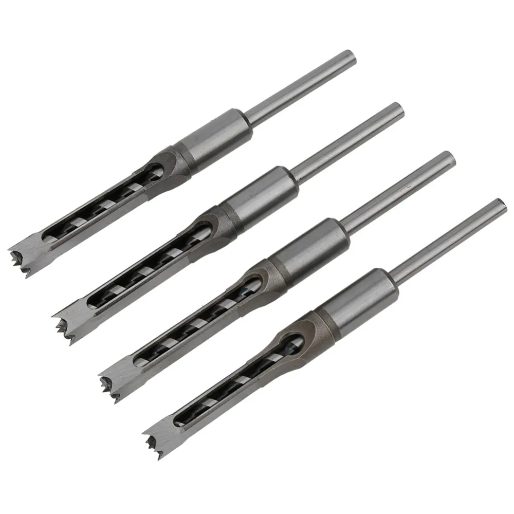 4pcs Bearing Steel Square Hole Drill Bits 11-12.7mm Sizes Mortising Chisel Type Wood Drilling Tools Countersink Design