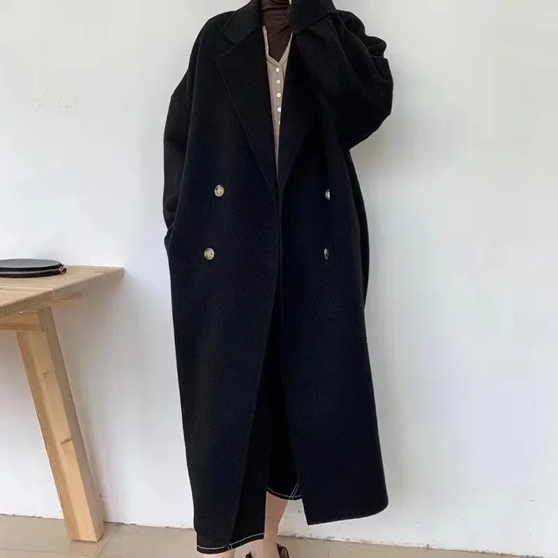 

double-sided woolen coat women's medium and long autumn and winter new Korean version Hepburn style fashion cocoon woolen