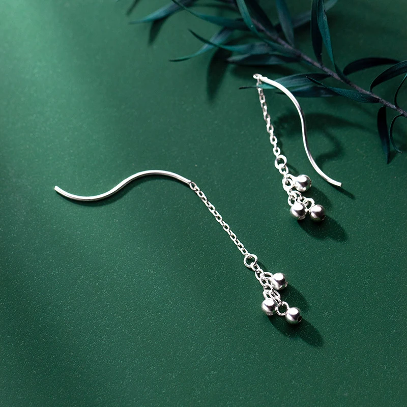 Modian Hot Sale Real 925 Sterling Silver Swing Bell Long Tassel Drop Earrings For Women & Female Fashion Sterling Silver Jewelry