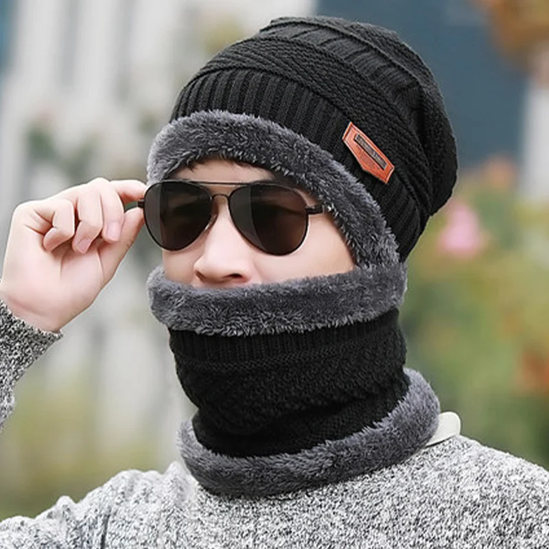 Sciarpa Set di due pezzi autunno e inverno cappello a prova di freddo paraorecchie caldi cappello da uomo in lana lavorata a maglia all\'aperto