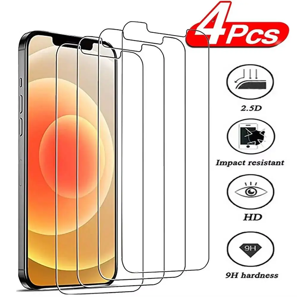 

Комплект из 4 защитных стекол HD для iPhone 17 Pro Max, 11, 12, 13, 14, 15, 16, 16E, Mini, Air, X, XS, XR, 6, 7, 8 Plus