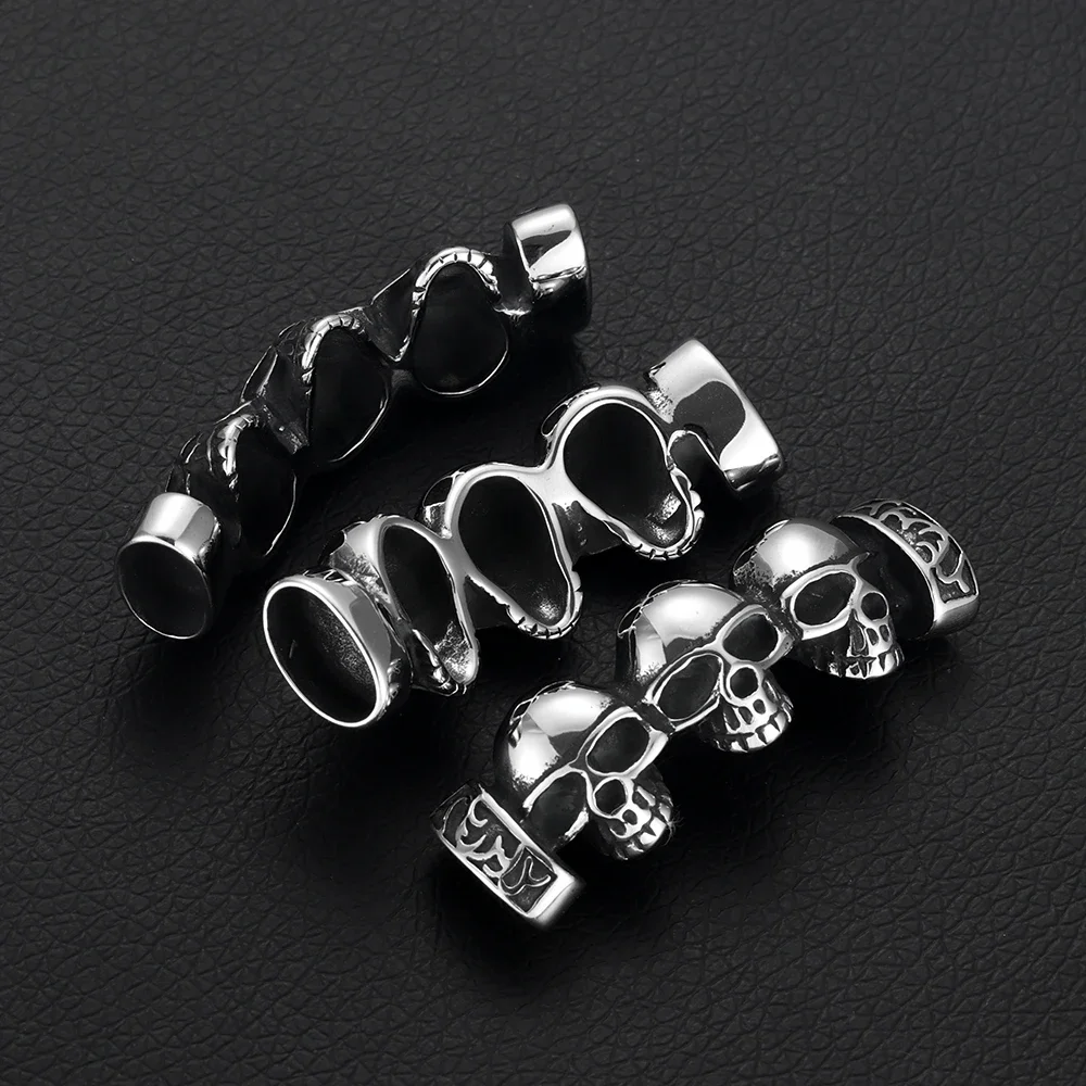 Stainless Steel Three Skull Connectors Extended Curved Connect 12*6mm Leather for DIY Bracelet Findings Jewelry Making Supplies