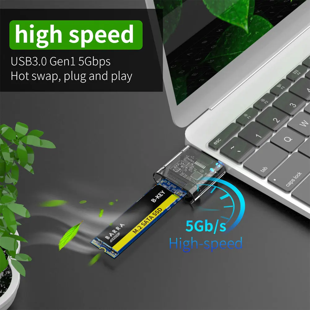 M2 SSD-Gehäuse M.2 auf USB 3.0 Gen 1 5 Gbit/s Hochgeschwindigkeits-externes SSD-Gehäuse für SATA M.2 NGFF SSD 2242 2260 2280 Adapter-Festplattenbox