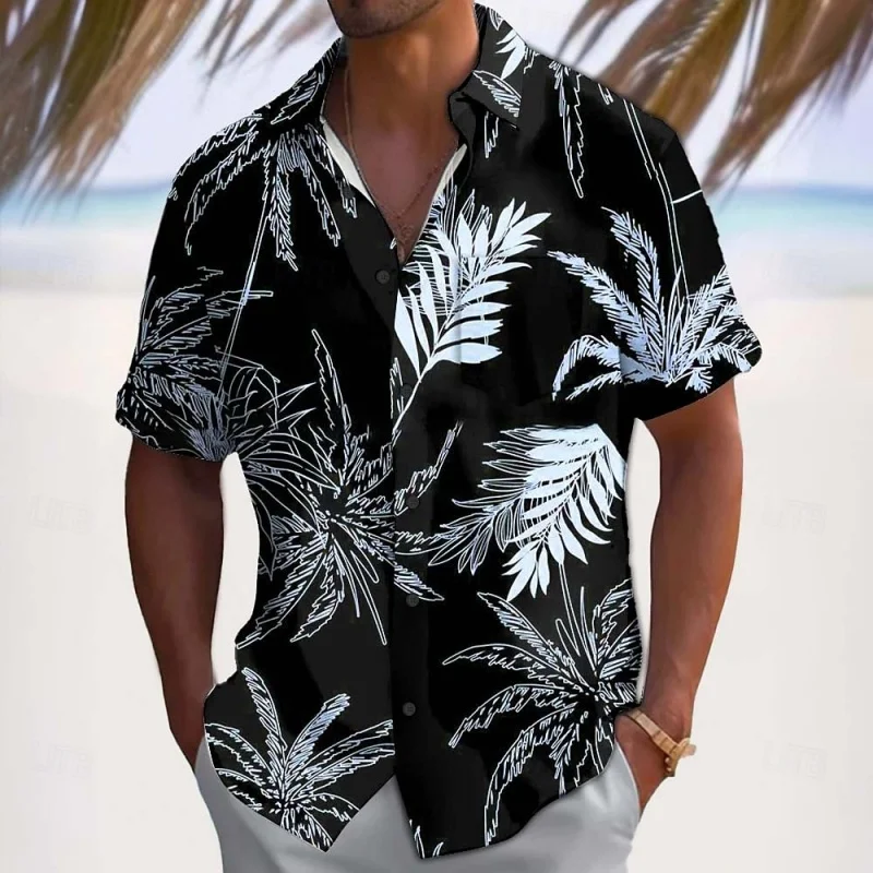 

Vintage Leaf Pattern Hawaiian Shirt For Men Colorful Plant 3D Printed Short Sleeves Summer Street Blouse Beachwear Aloha Shirts